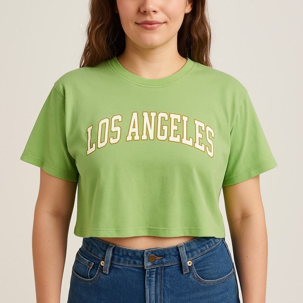 Junk Food Clothing Los Angeles Cropped Tee XXL Green Graphic T-Shirt